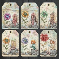 Set Crystal Fairies Tags Junk Journal Scrapbook
