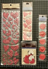 Recollections VALENTINE’S DAY Glitter Puffy Stickers, Large Brads, Wax Seals LOT