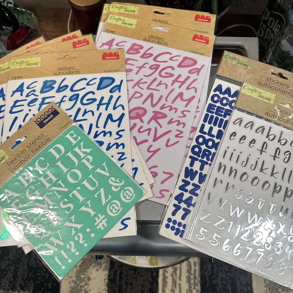Lot Of 9 Alphabet Stickers Assorted Styles 1 Stencil