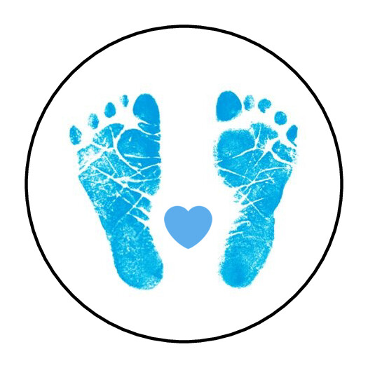 blue baby footprints stickers, labels, envelope seals, gender reveal, its a boy