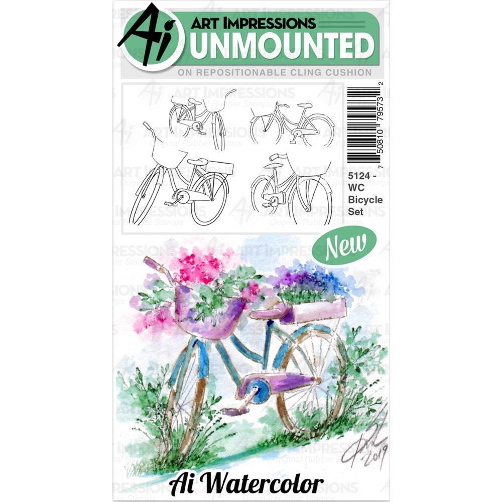 New ART IMPRESSIONS Rubber Stamp cling WATERCOLOR BICYCLE BIKE free USA ship