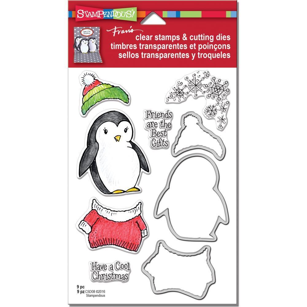 New STAMPENDOUS clear rubber stamps & DIES FRAN’S cool Penguin set free USA ship