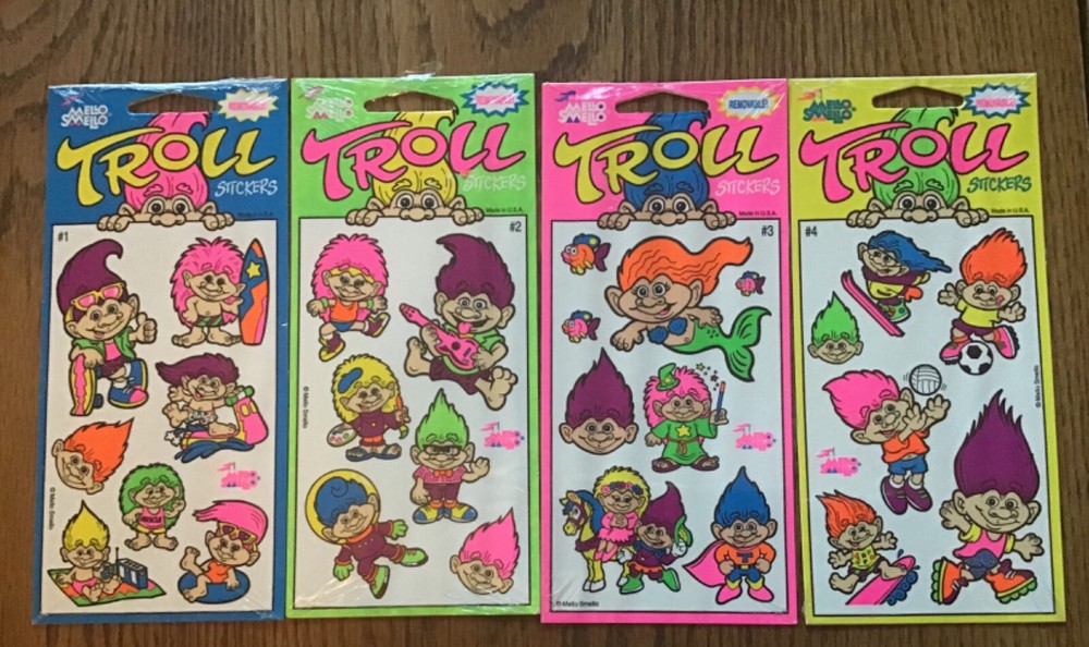 4 Vtg Mello Smello stickers Neon trolls New Sealed Neon Color