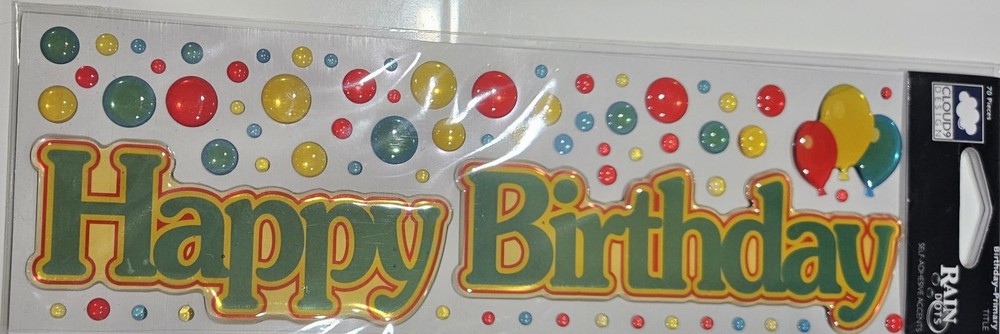 Cloud 9 design Rain dot stickers birthday title primary colors