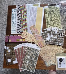 Scrapbooking letters numbers LOT 2 TABLES FULL! Metal Stickers Rub Ons SEE PIX