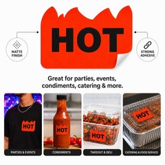 Fluorescent Red Orange Flame Labels – 2″x1.25″ Hot Stickers, 500/Roll for Partie