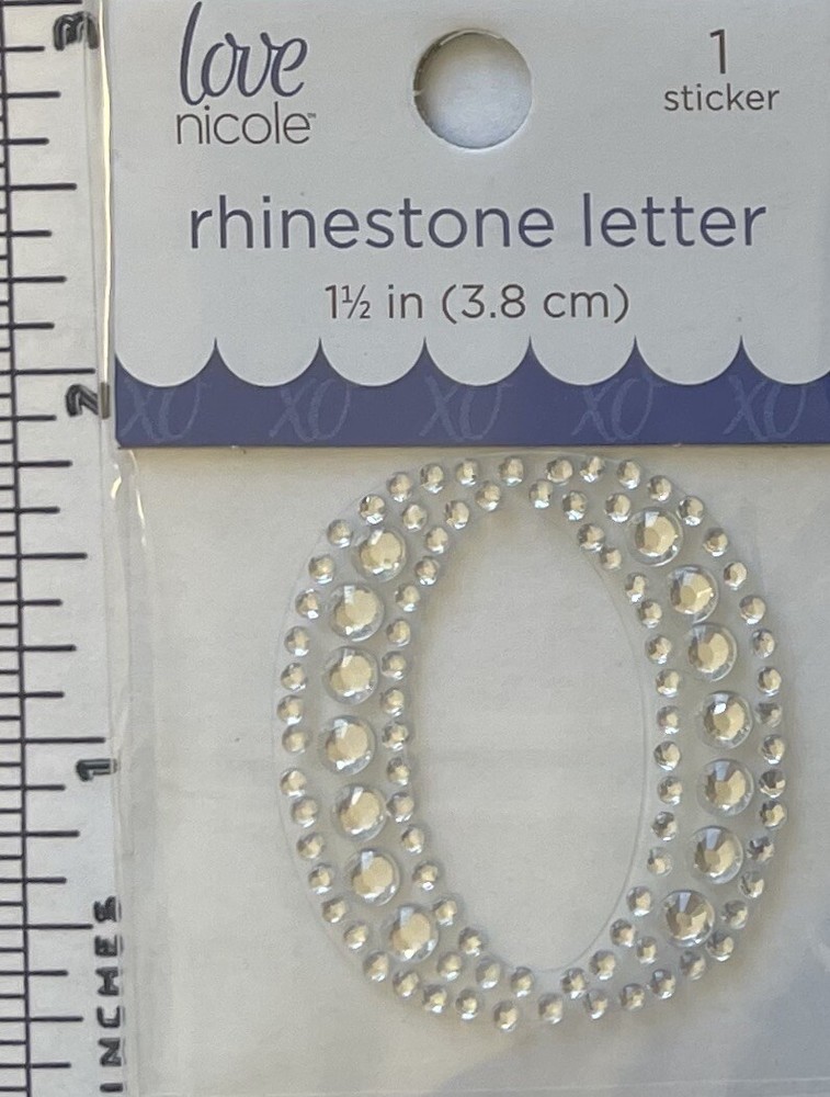 Letter O Rhinestone Sticker 1.5″ Clear Silver Glitter Scrapbook Monogram Bling