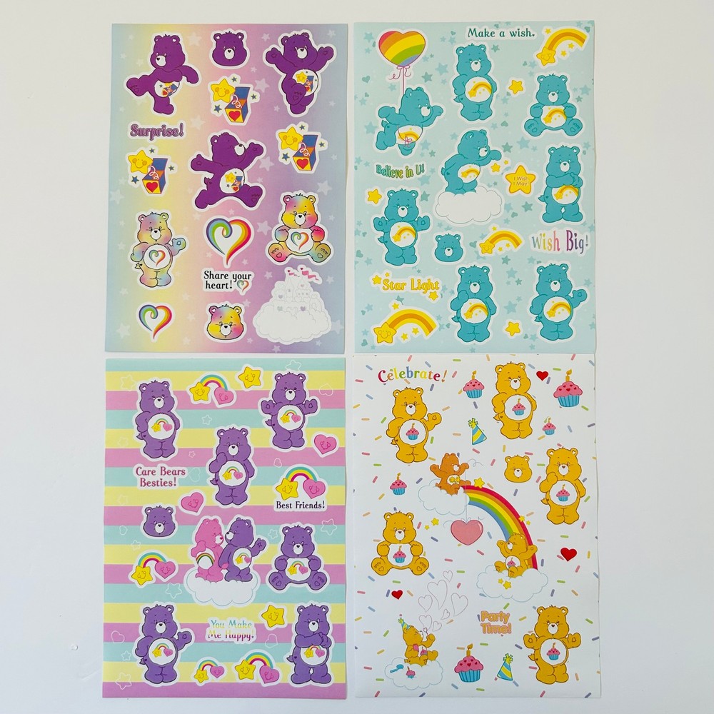 CARE BEARS sticker sheets Believe in U | Share your Heart 6″ x 8″ sheets 4pk