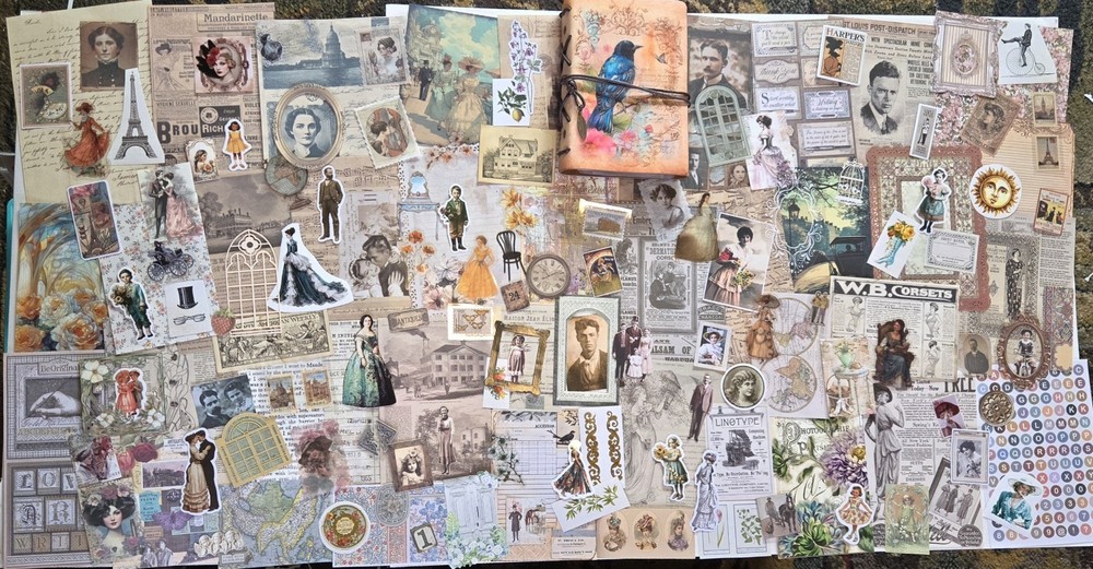 People & Children Junk Journal Kit Vintage Style Paper Stickers Images Ephemera