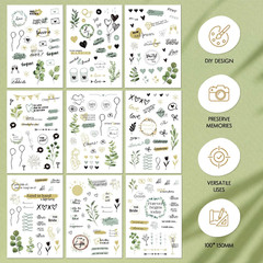 Wedding Stickers for Scrapbook | 9 Sheets Wedding Scrapbook Stickers | 241 Water