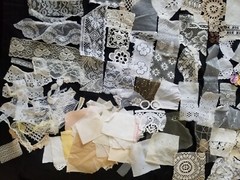 Vintage Assorted White Ivory Lace Trims Doily Fabric Slow Stitching – Lot of 30