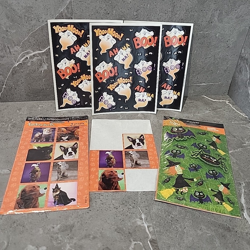 Lot Vintage Hallmark AGC Stickers Sticker Sheets Halloween Ghost Dogs Bat Witch