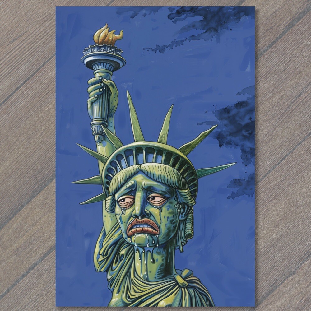 STICKER Sorrowful Statue of Liberty Weeps New York City USA State Sad Crying