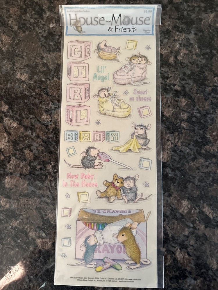 Vintage House Mouse & Friends Sticker Sheet Stickers New Baby Girl 2004