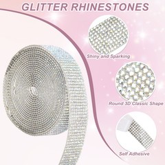 Rhinestone Ribbons 0.8″ x 3 Yard Self-Adhesive Rhinestone Strips (Multicolor AB)