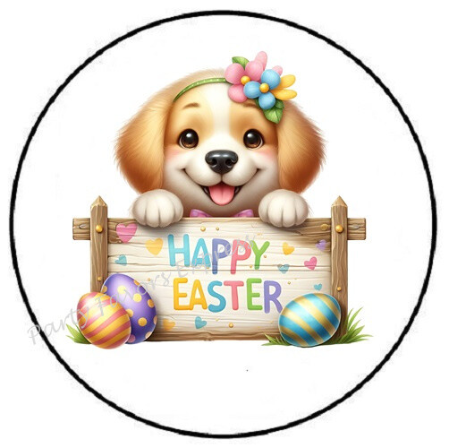HAPPY EASTER PUPPY DOG ENVELOPE SEALS LABELS STICKERS PARTY FAVORS