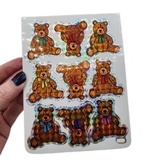 Vintage 1990s BJ Bears Prism Foil Mylar Stickers Sticker Sheet 9 Bear Stickers