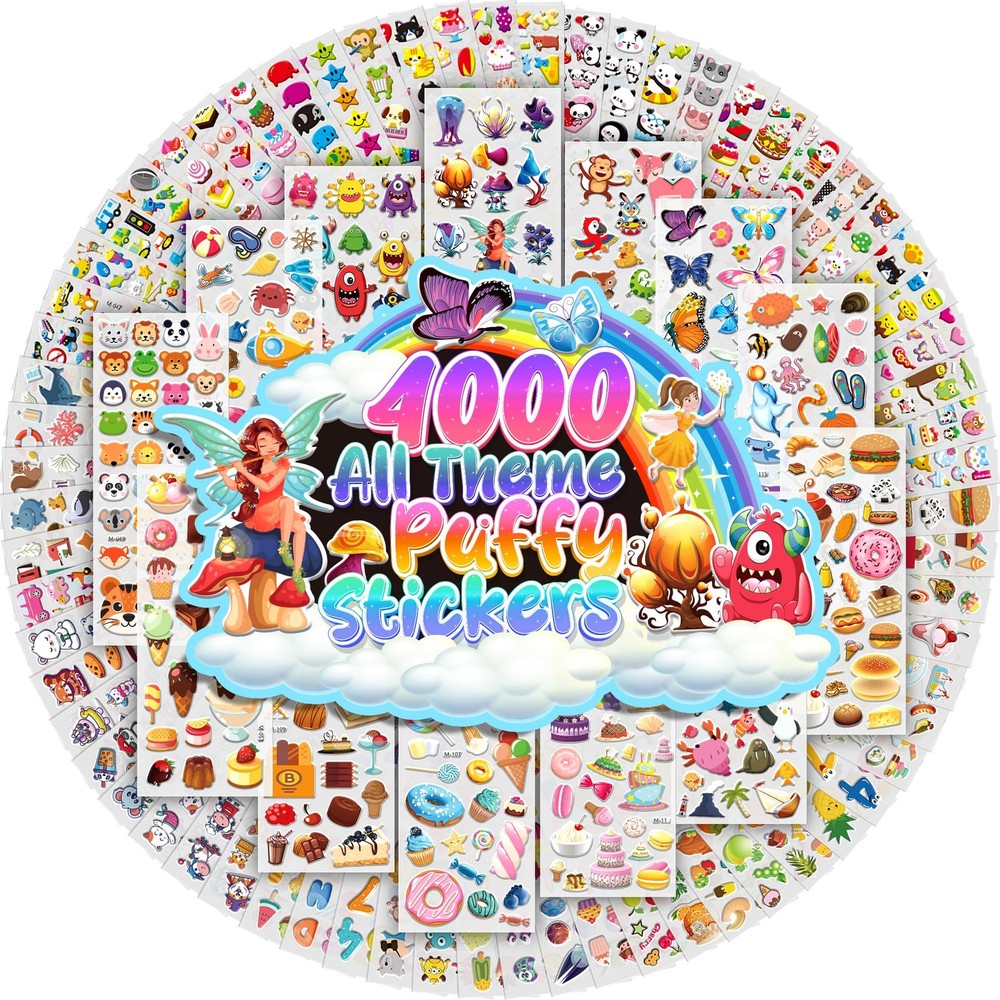 Stickers for Kids 4000+, 3D Puffy Stickers for Kids Toddlers 80 Different She…