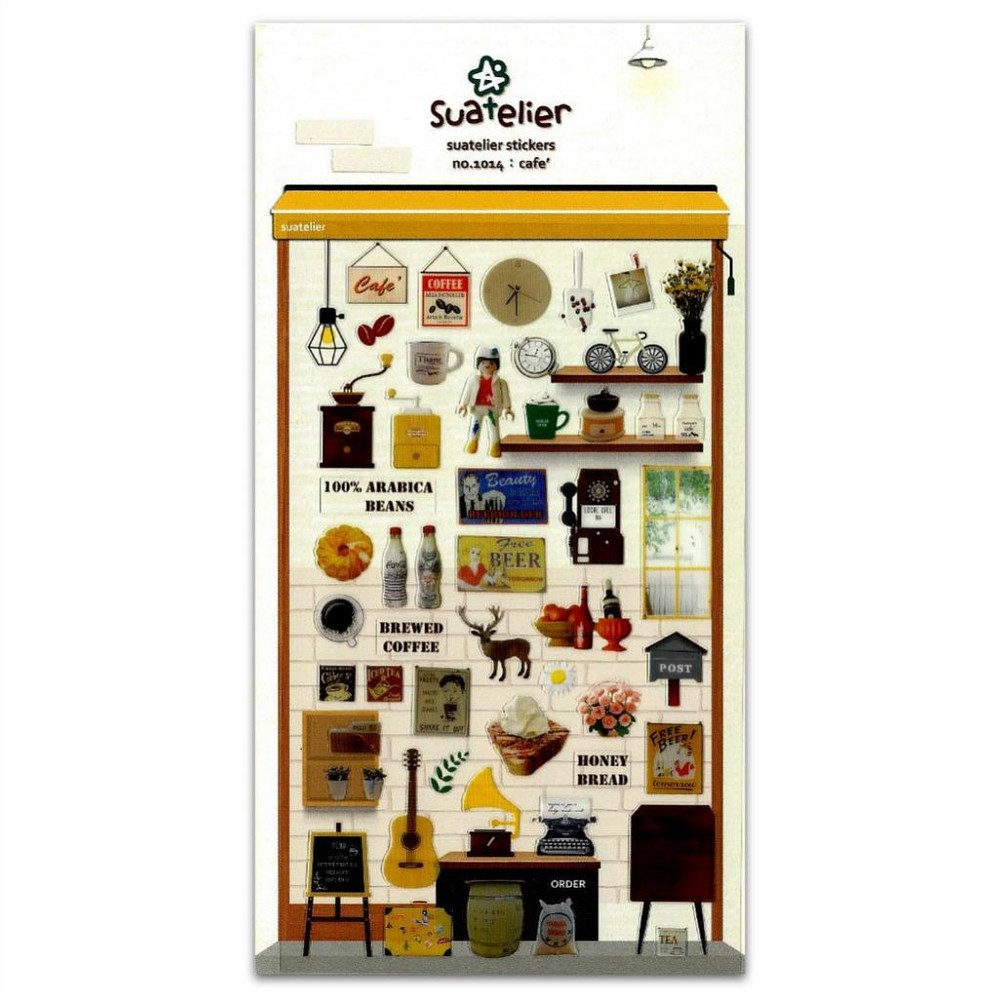 CUTE CAFE STICKERS Coffee House PVC Sticker Sheet Craft Scrapbook Seal Kawaii
