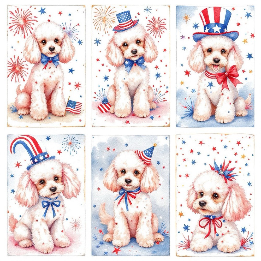 Patriotic Poodle Dog Decoupage Rice Paper For Ornament-Wood Art A4 1 Sheet