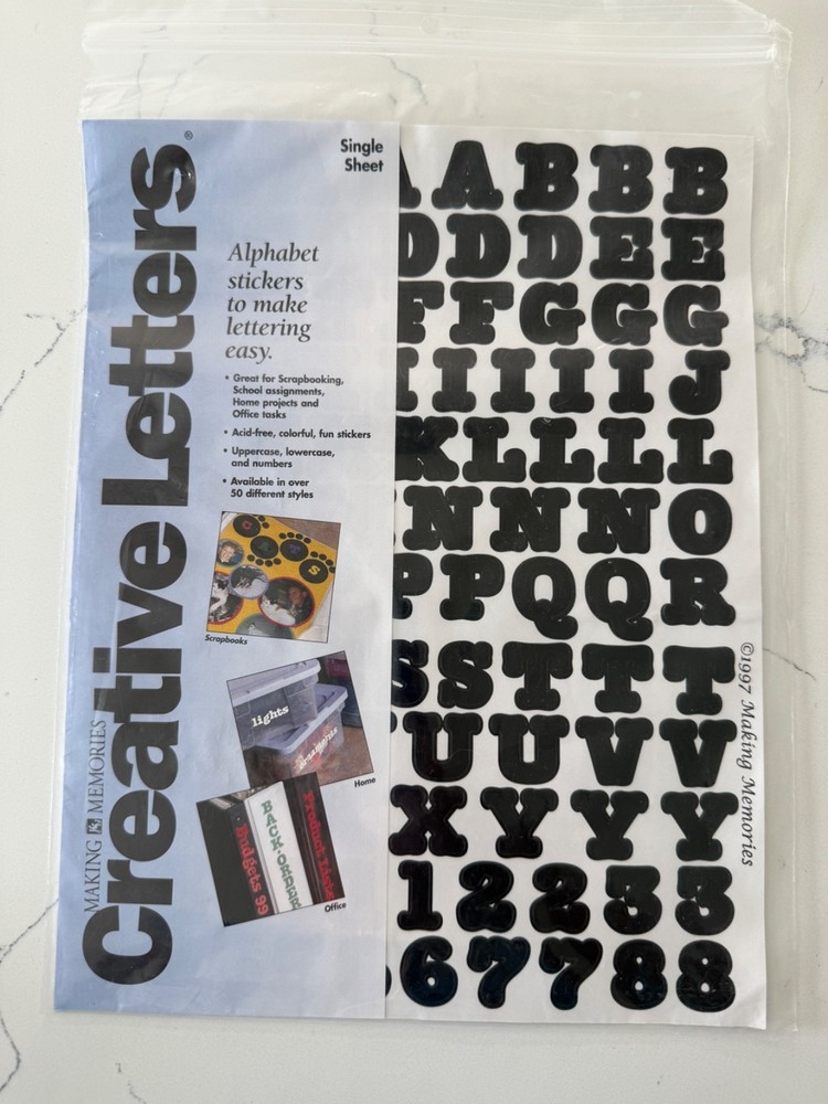 Making Memories Single Sheet Solid Black Creative Letters Stickers Scrapbooking