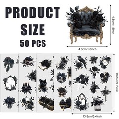 50pcs Dark Rose Stickers, Black Flower Romance Stickers Pack Transparent PET …