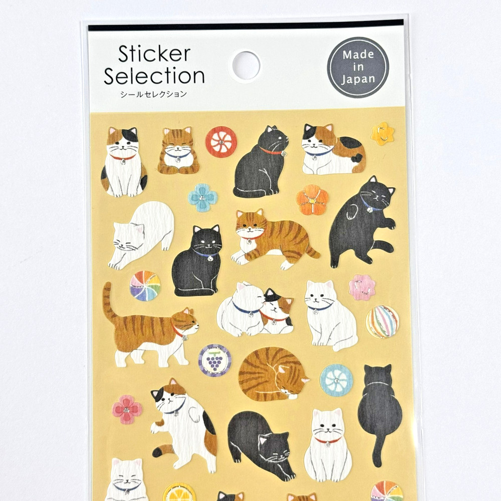 Japanese Washi Style Cat Sticker Sheet Cute Journal Stickers Made in Japan