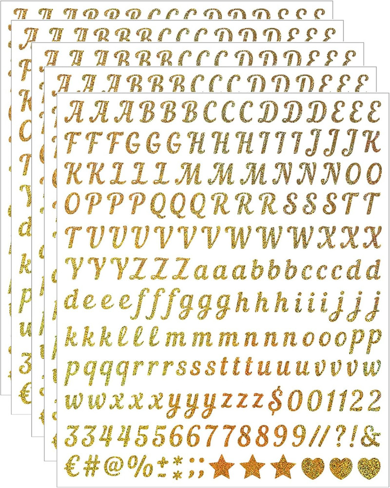 5 Sheets Craft Letter Stickers, 1000 PCS Glitter Script Alphabet A-Z Vinyl Self