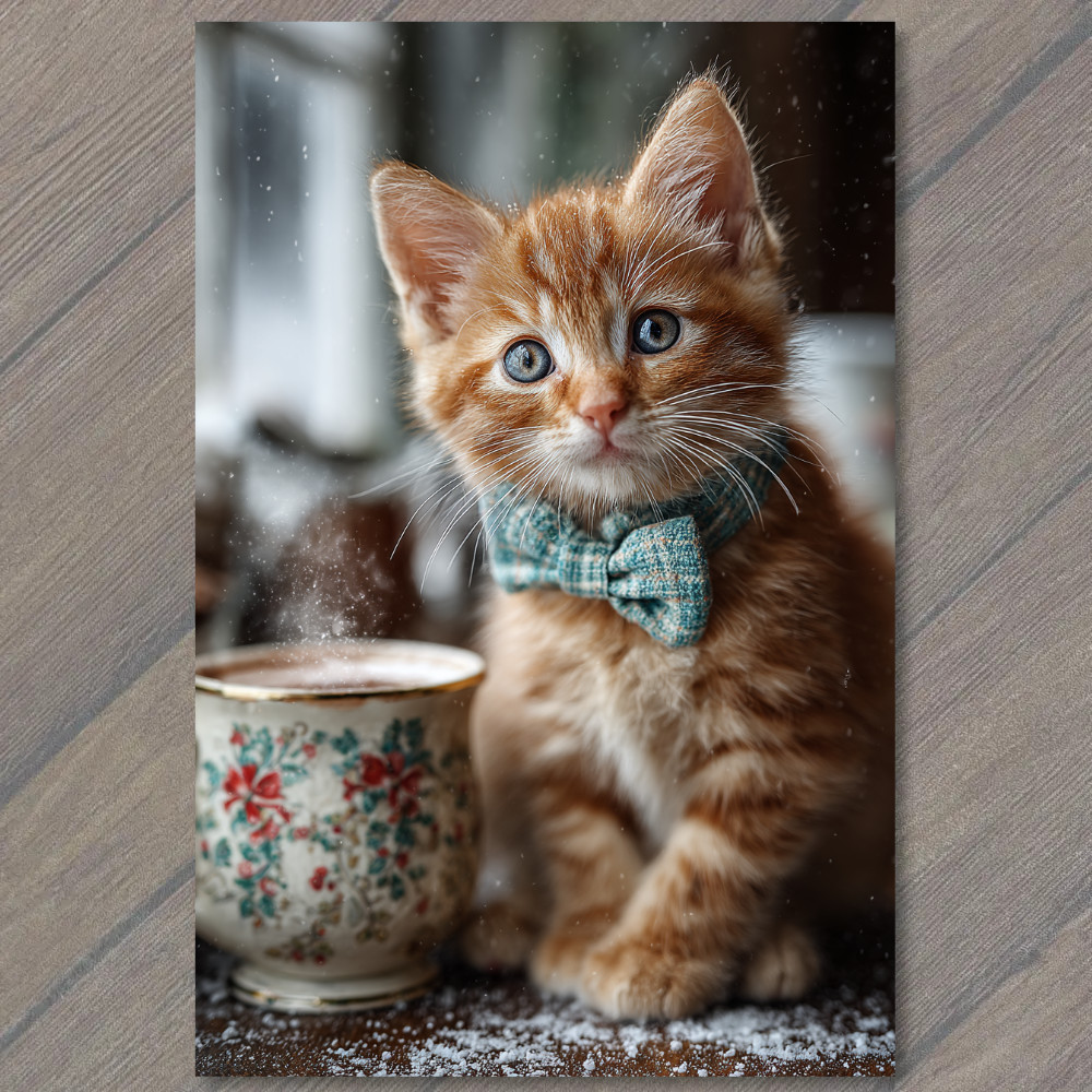 STICKER Kitten Blue Bow Snow Mug Winter Cat Cute Holiday Coffee Cozy Christmas