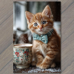 STICKER Kitten Blue Bow Snow Mug Winter Cat Cute Holiday Coffee Cozy Christmas