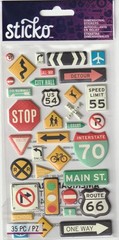 NEW! Sticko ROAD SIGNS theme 3-D puffy vinyl stickers 93917 Fast FREE ship!