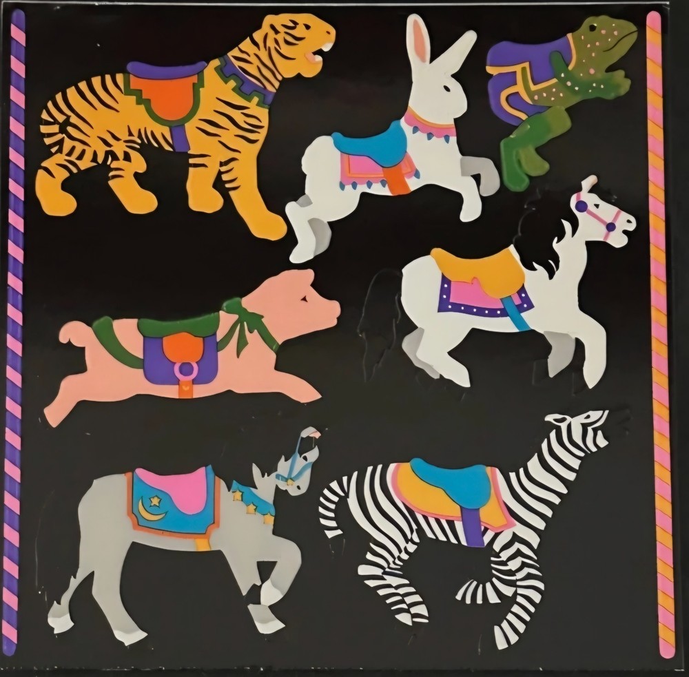 Grossman CAROSEL ANIMALS 1990 stickers RARE zebra horse tiger rabbit frog pig