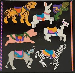 Grossman CAROSEL ANIMALS 1990 stickers RARE zebra horse tiger rabbit frog pig