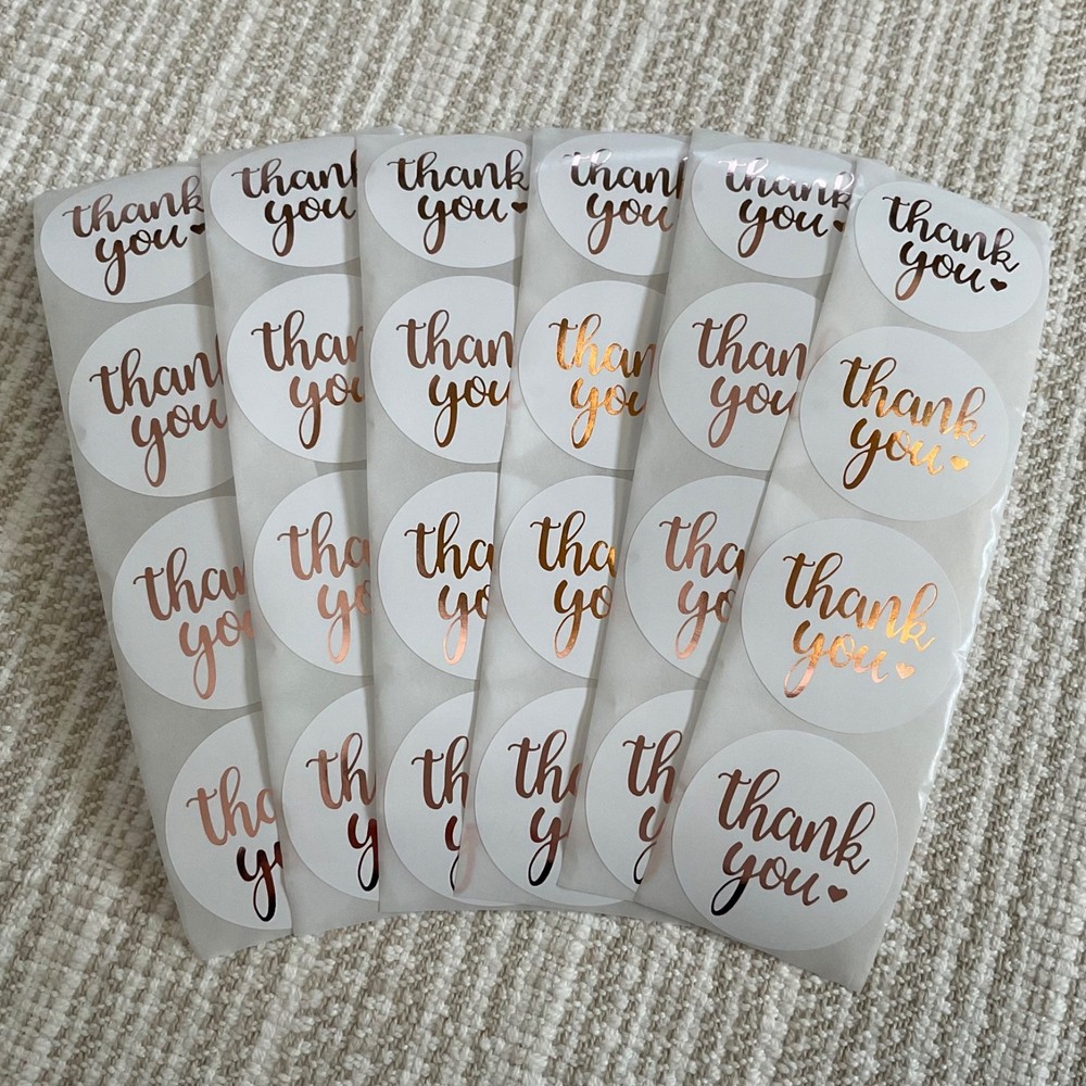 24 Thank You Stickers, 1.5 inch Rose Gold Foil Envelope Seals