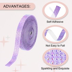 Self Adhesive Rhinestone Strips 3 Yards 0.4 Inch for Craft,Light Purple AB