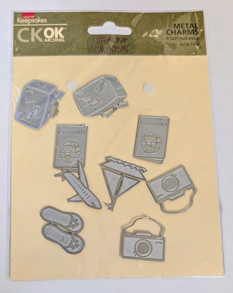 CK OK Archival Metal Charms Travel Plsne Suitcase Embellishments Scrapbooking
