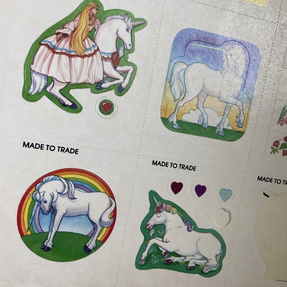 Vintage 80s Stickers Unicorn Made To Trade 2 Sheets