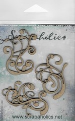 Scrapaholics Laser Cut Chipboard 1.8mm Thick Flourish Bits, 6/Pkg, 1.25X2