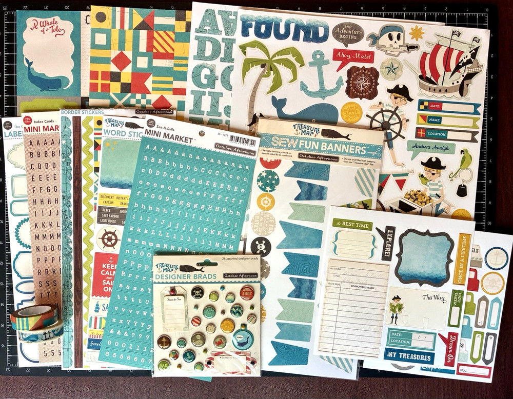 October Afternoon TREASURE MAP Banner, Brads, 12×12 Paper/Stickers Borders Washi