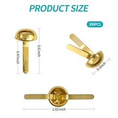 300 Mini Brads, 16x8mm Brass-Plated Metal Fasteners for Crafts and Scrapbooking