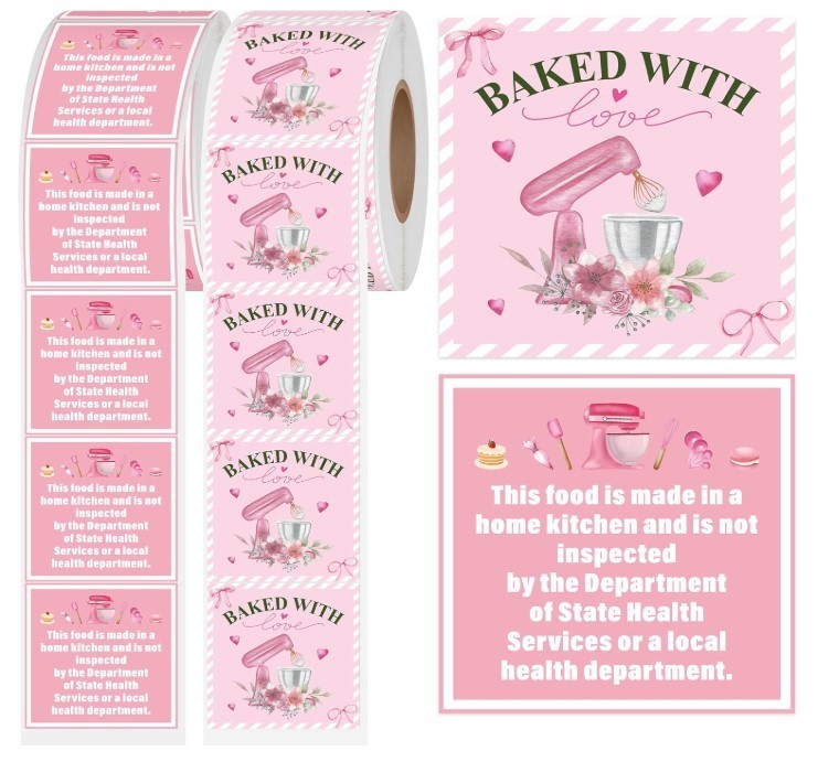 Cottage Food Law Labels – 1000 Count Pink Stickers for Homemade Bakery Goods