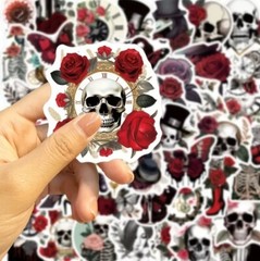 50 Random Gothic Punk Skull Rose Themed Stickers