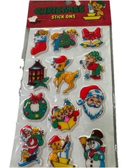 Vintage Puffy Stickers Russ Christmas Stick Ons Taiwan 1980s Santa Reindeer NOS
