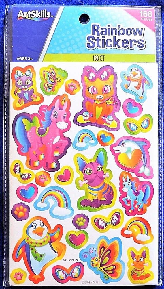 168pc Rainbow Stickers Unicorn Cat Dog Dolphin Paw Prints Hearts ++ Art Skills