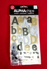 ALPHA CHIPS 112 Pieces Upper Lower Alphabet Numbers Stickers Black Gray Gold