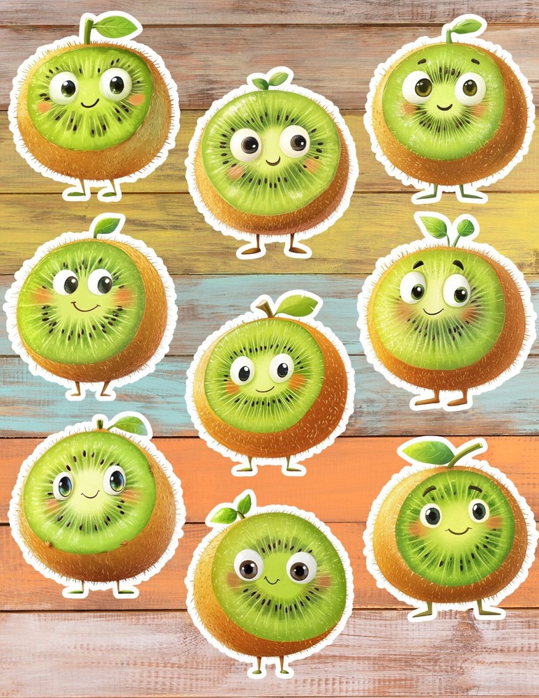 Cute Face Kiwi Vinyl Die Cut Stickers Set Scrapbooking Laptop Waterbottle