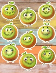 Cute Face Kiwi Vinyl Die Cut Stickers Set Scrapbooking Laptop Waterbottle
