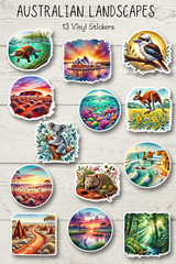 13 pcs Australian Landscapes and Animals vinyl stickers Glossy or Matte