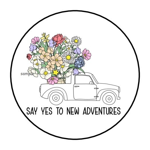 30 SAY YES TO NEW ADVENTURES ENVELOPE SEALS LABELS STICKERS 1.5″ ROUND TRUCK
