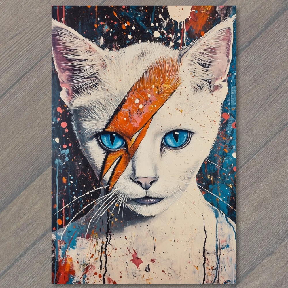STICKER Colorful Cat Portrait Vibrant Splatter Paint Abstract Style Blue
